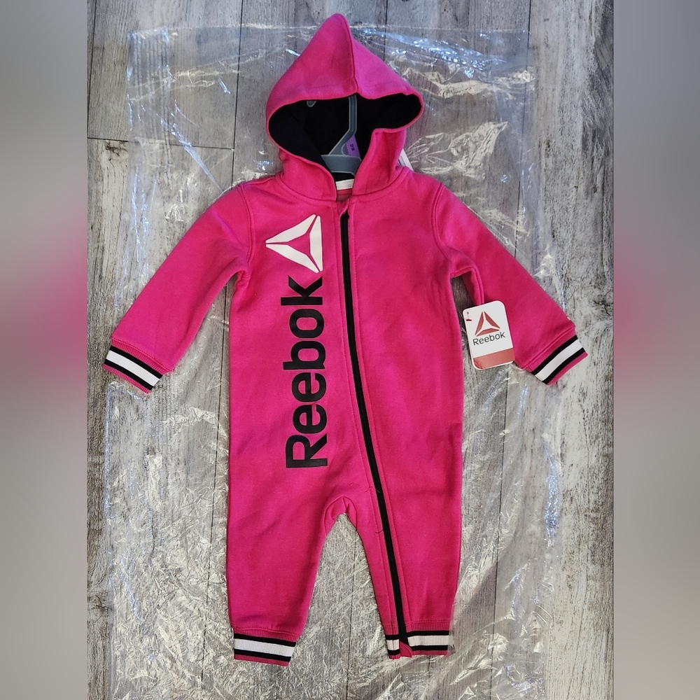 Reebok Baby Girl Long Sleeve Hooded Romper-Beetroot